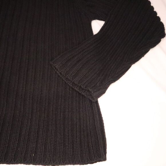 Black Turtle Neck Sweater Heavy Warm Cotton Gap Size Large Cable Knit Design - Picture 3 of 11